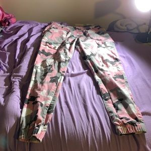 Pink Black white camouflage pants